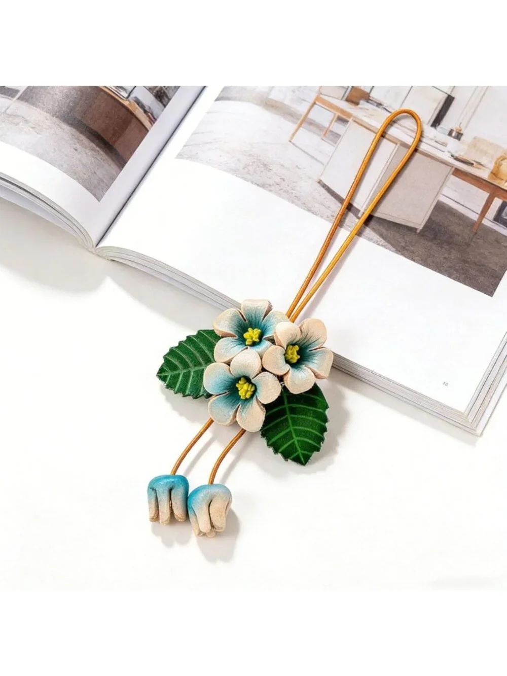 Boho Genuine Leather Flower Keychain | Cute Bag Charm for Handbag & Purse